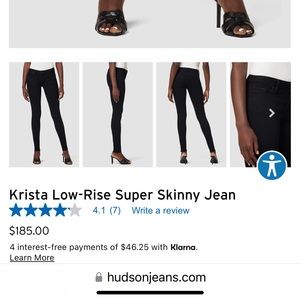 New without tags.  Hudson Krista Super Skinny size 27.  Low rise.